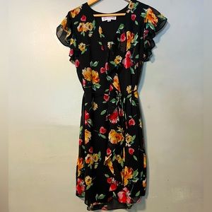 EUC Dress - flower print front ruffle and matching string belt